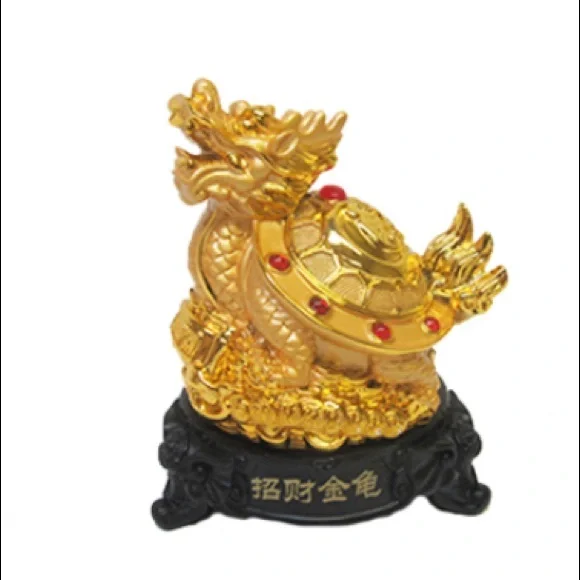 Gold Dragon Turtle Tortoise Statue With Base 8” - Picture 2 of 8
